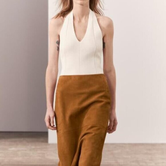 NWT Zara Textured Knit Halter Top Cream Sleeveless Size Small - Picture 4 of 13